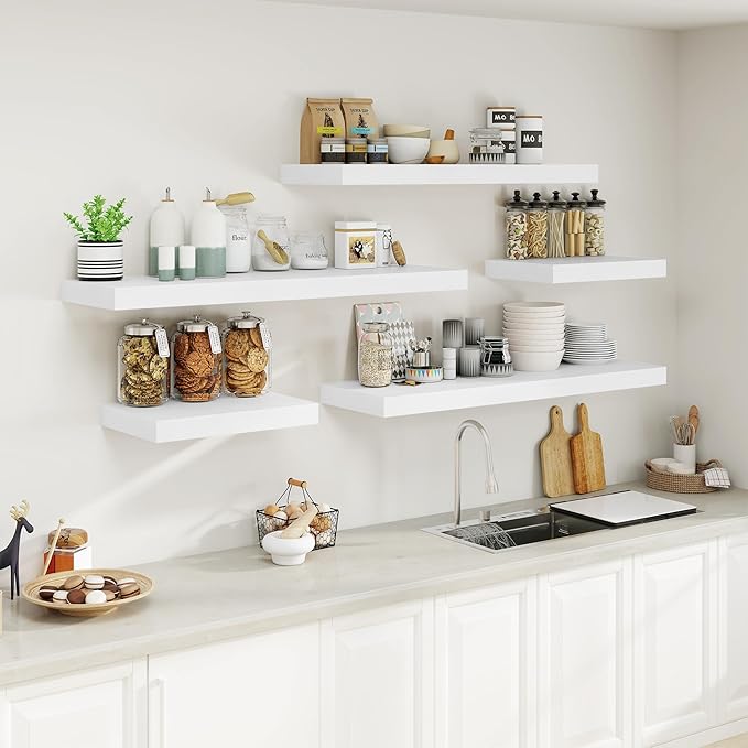 Heimlove Bathroom 12" Deep Floating Shelves for Wall Shelf Over Toilet Wall Mounted Farmhouse Long 55 inches Set of 1, Farmhouse Shelves with Invisible Brackets for Living Room, Kitchen, Bedroom,White