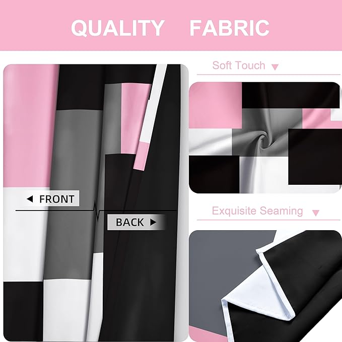 Pink 100% Blackout Curtains for Bedroom 84 inch Length 2 Panels Set Black Grey Modern Abstract Geometric Black Out Curtains Insulated Room Darkening Window Drapes for Living Room, 42Wx84L