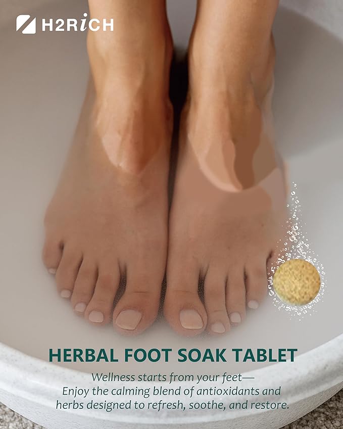 Hydrogen Foot Soak Effervescent Tablets 6 Pack | Ginger & Mugwort Herb Foot Bath, Relaxing Spa Pedicure Care | Improves Circulation, Soothes Tired Feet, Softens Calluses, Controls Odor