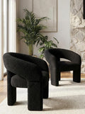 LukeAlon Mid Century Modern Sherpa Accent Chairs Set of 2 – Round Barrel Back Armchairs, Comfy Upholstered Lounge Chairs for Living Room, Bedroom, Office, Waiting Rooms, Black