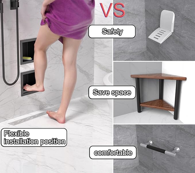 Recessed Wall Soap Holder for Shower Niche,Shower Foot Rest for Shave Legs,Stainless Steel 304 Footrest，Matte Black,5.9 in x 4.8 in x 3.9 in