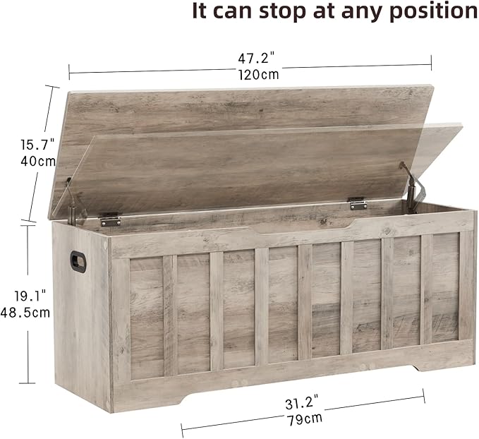 47.2" Storage Chest Extra Large,Storage Trunk with 2 Safety Hinges,Wooden Storage Bench,Shoe Bench,47.2x15.7x19.1 Inch,Easy Assembly,Storage Bench for Bedroom,Living Room,entryway(Greige).