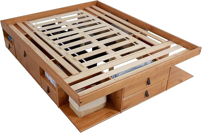 memomad Bali Storage Platform Bed with Drawers (Full Size, Oak Brown Wood)