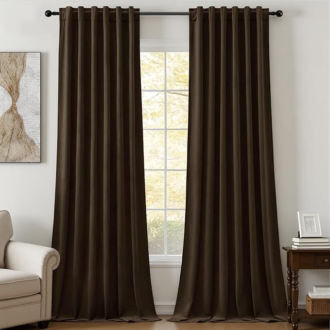 Brown Velvet Curtains Extra Long Room Darkening Drapes Super Soft Elegant Thermal Insulated Soundproof Privacy Window Curtains for Bedroom Living Room, Back Tab Rod Pocket, W52 x L102, 2 Panels