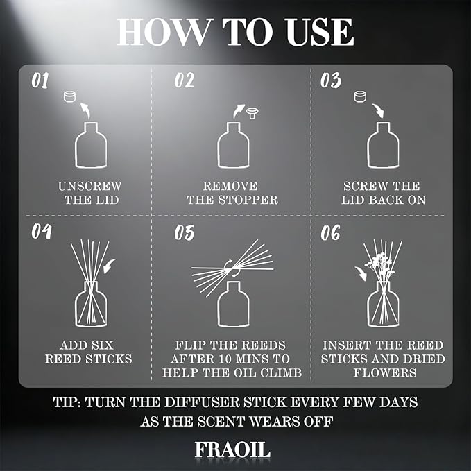 Tropical Fruits Reed Diffuser, Reed Diffuser Set 6.7 fl oz (200 ml) with 6 Reed Sticks, Home Fragrance Reed Diffuser for Bathroom Shelf House Bedroom Office Decor