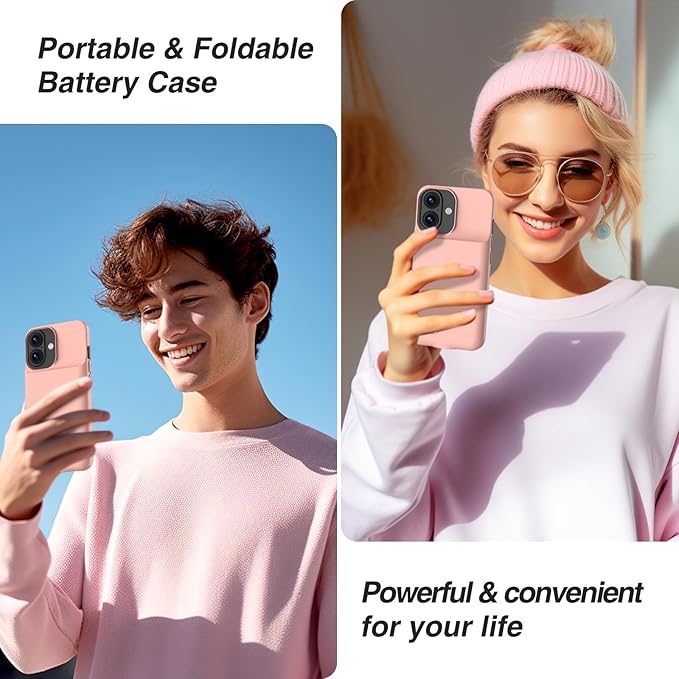 GIN FOXI Battery Case for iPhone 17, Charging Case Charger 8500mAh Ultra-Slim Lightweight Powerful Battery Pack 15W Fast Rechargeable Anti-Fall TPU Juice Box for iPhone 17 (6.3") Pink
