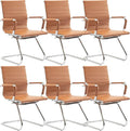 Wahson Office Guest Chairs Set of 6, Leather Reception Chairs, Mid Back Waiting Room Chair, Conference Chairs with Sled Base, Desk Chair No Wheels for Meeting/Lobby/Restroom, Terracotta