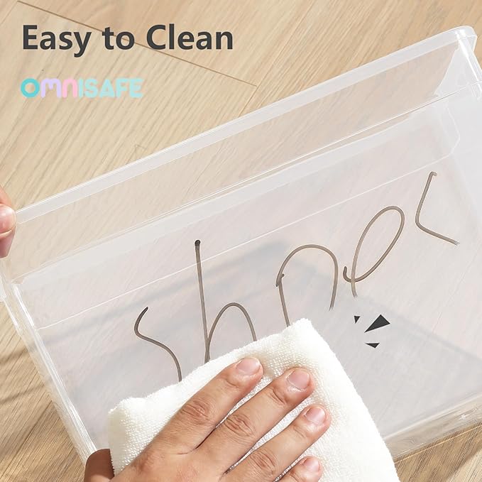 Stackable Plastic Storage Shoebox, BPA-Free Nestable Container with Latching Lid to Organize Shoes, See-Through Box for Home and Office, Multi-Purpose Clear Bins (12 Pack 6 Quart)