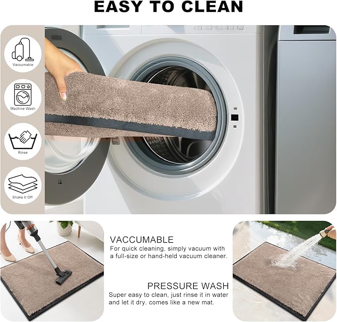 Mibao Dirt Trapper Door Mat for Indoor Outdoor, Waterproof All-Season, All-Weather Doormat, Heavy Duty Non-Slip Entrance Rug, Low Profile Absorbent Entrance Mat Carpet, 48" x 36", Beige