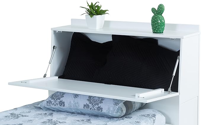 memomad Bali Set: Storage Platform Bed with Drawers + Bookcase Headboard (Twin Size, White Wood)
