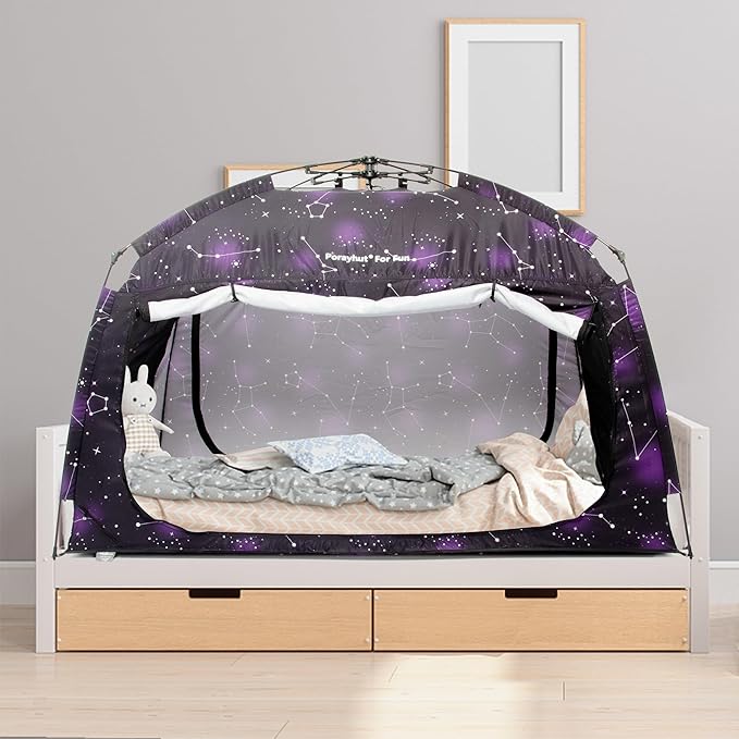 Indoor Instant Privacy Bed Tent for Sleeping,Quick Set-up Bed Canopies,Portable Bed Drapes with Large Space and 3 Doors (Starry, Twin)