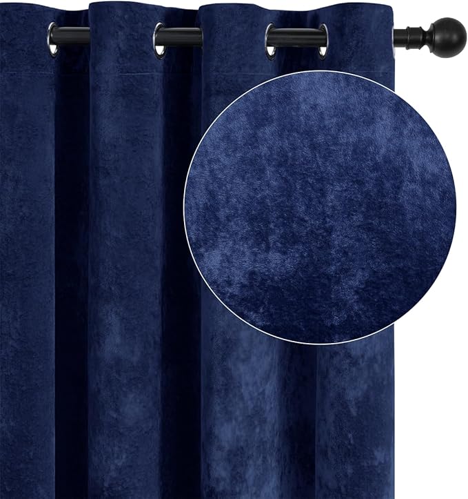 SMILETIME Navy Blue Crushed Velvet Curtains 52x90 inch Luxurious Thermal Insulated Soundproof Drapes for Living Room Bedroom Office Soft and Durable Light-Filtering Window Treatments, 2 Panels