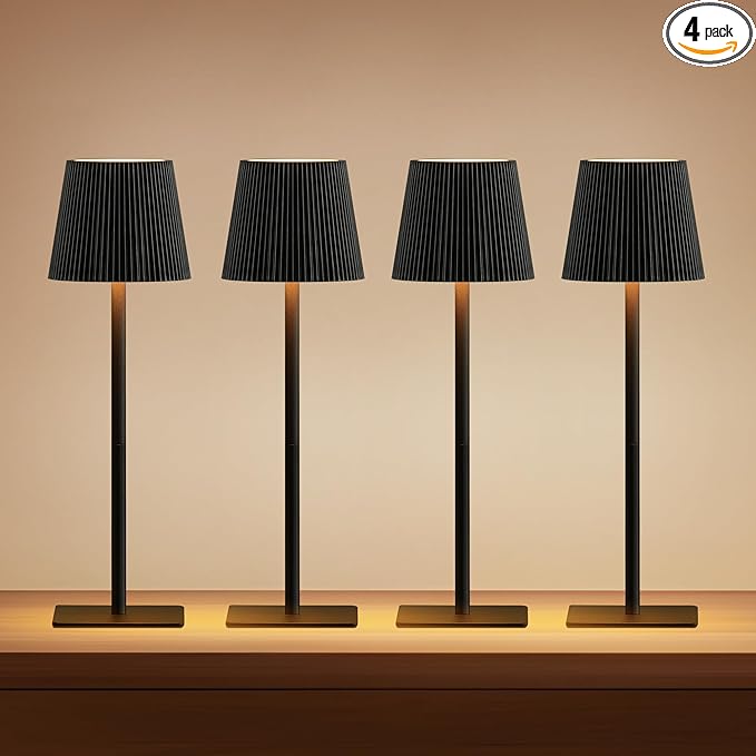 LUTEC 4 Pack Cordless Table Lamp,6000mAh Rechargeable Battery Operated Desk Lamp,Two Adjustable Heights,Waterproof, Touch Control & 3 Color Stepless Dimming for Restaurant/Bedroom/Bars/Outdoor (Black)