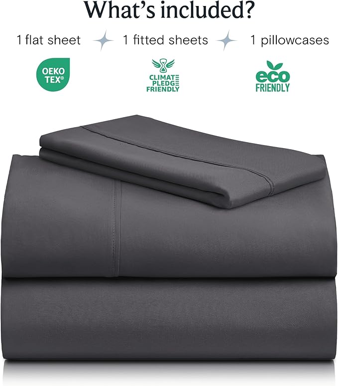 LuxClub 3 PC Twin XL Sheet Set, Deep Pockets Wrinkle Free Cooling Bed Sheets Hotel Bedding for Women, Men, Kids & Teens, Includes 1 Fitted Sheet, 1 Flat Sheet and 1 Pillowcase-Silky Soft Dark Grey