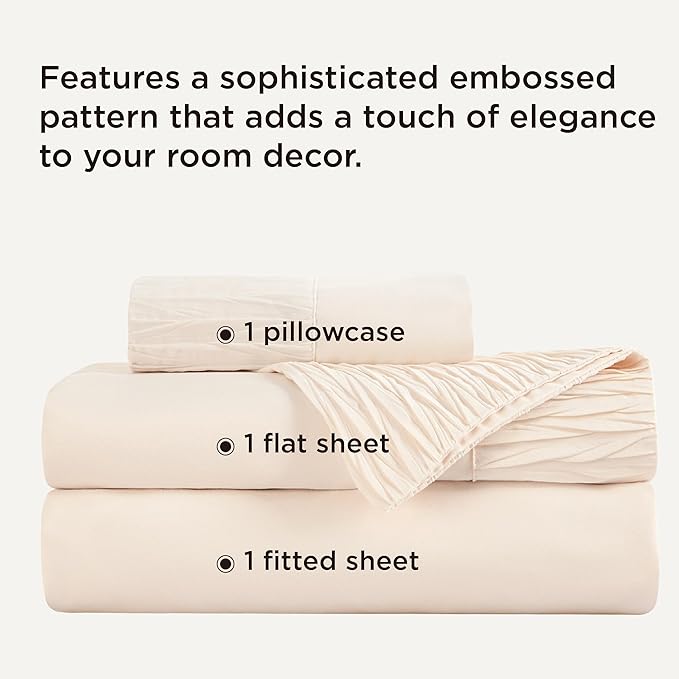 Bedsure Twin Sheets Set - 3 Pieces Soft Twin Bed Sheets - Breathable & Cooling - Hotel Luxury - Easy Care Polyester Microfiber Bedding for Women, Men, Light Beige