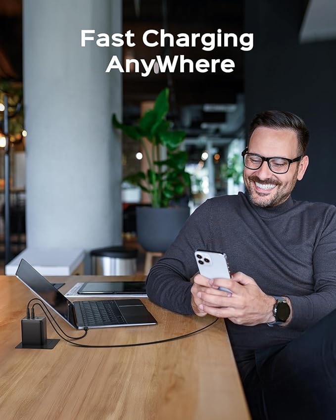 100W USB C Charger Block, 3-Port Compact Foldable Power Adapter USB Wall Charger for MacBook Pro/Air, Dell XPS, iPad Pro, iPhone Series, Galaxy S25/S24, and More (Black)