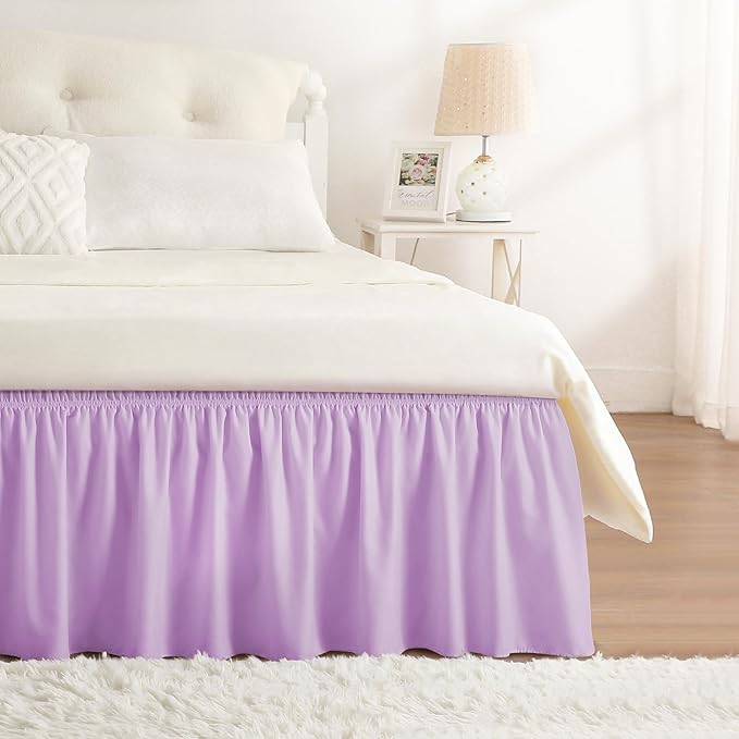 RIMELA Bed Skirting Queen Size Lilac Purple Bed Skirt 18 Inch Drop, Wrap Around Elastic Adjustable Bedskirt, Dust Ruffle for Bed Frame & Box Spring Soft Durable Fabric Machine Washable Easy to Install