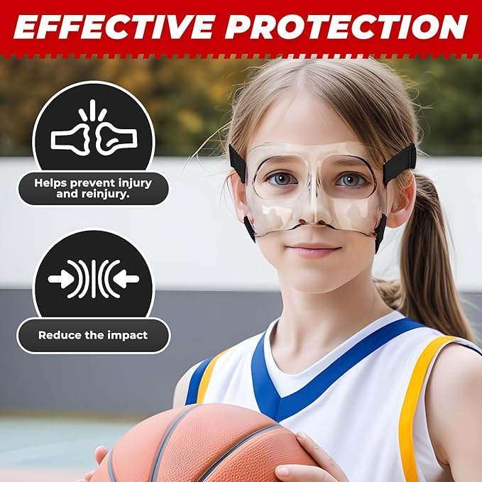 WR01B Girls Nose Guard for Broken Nose Adjustable Basketball Soccer Sports Face Mask with Padding for Youth Teens