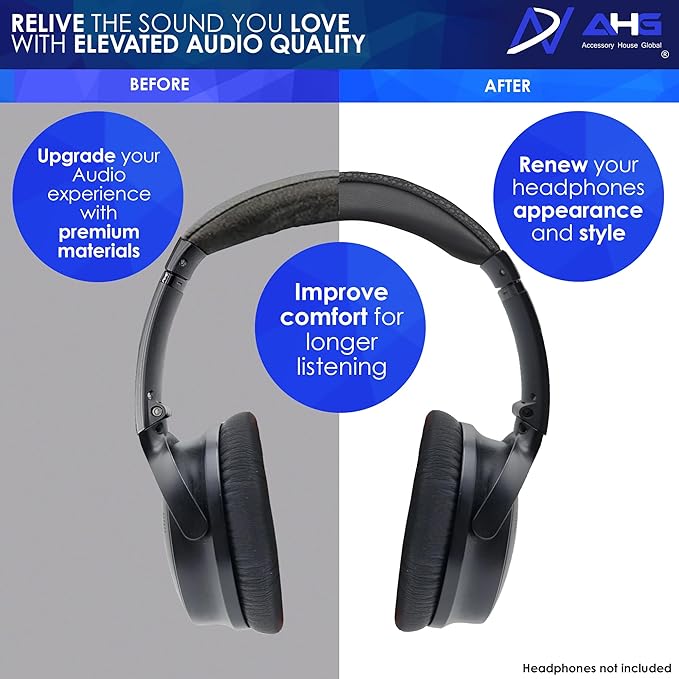 AHG QC35 ii Headband / QC35 Headband pad Cushion kit. Compatible w/Bose QuietComfort 35 ii / QC35 Headphones (Black). Premium Headband Design | Seamless DIY Assembly | Superior Comfort and Durability