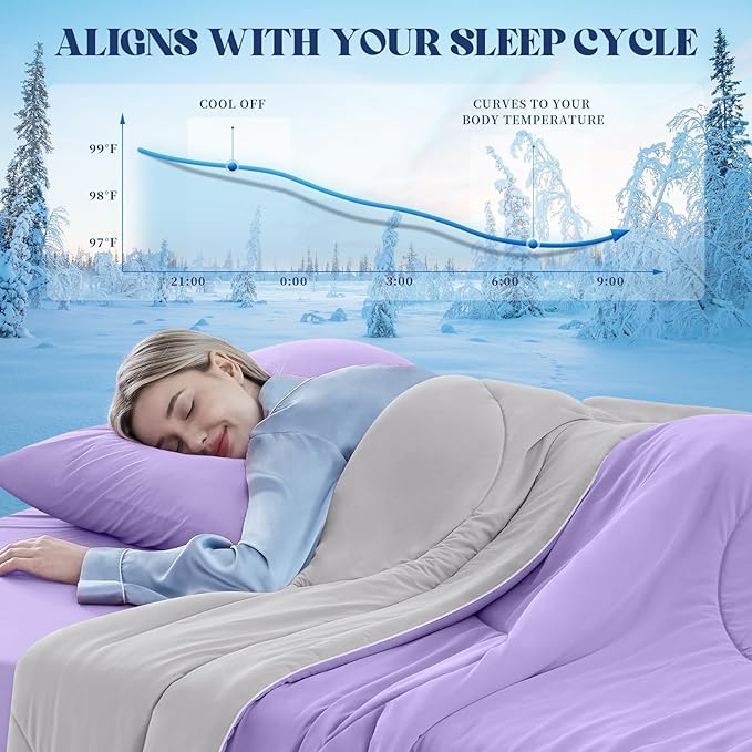 Cooling Comforter King Size, Double-Sided Cooling Blanket for Hot Sleepers & Night Sweats, Arc-Chill Q-Max > 0.4 Breathable Ice Blanket, Lightweight Cold Comforter (108''x90'', Purple)
