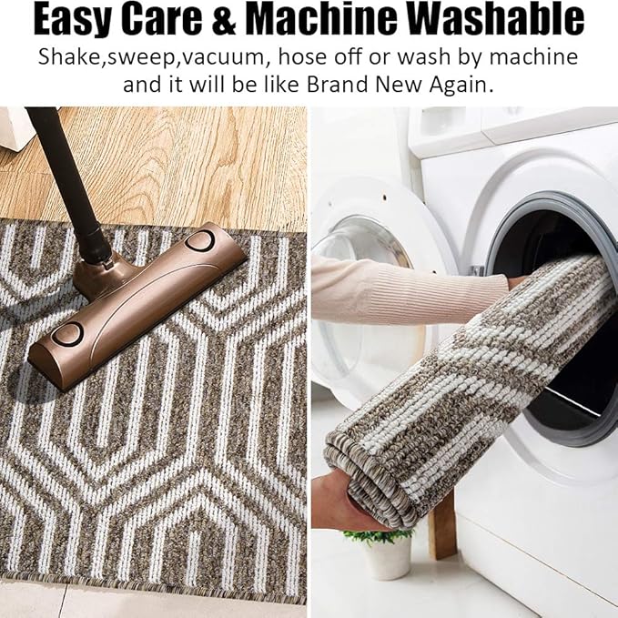 Indoor Doormat 24"x 36", Absorbent Front Back Door Mat Floor Mats, Rubber Backing Non Slip Door Mats Inside Mud Dirt Trapper Entrance Door Rug Carpet, Machine Washable Low Profile-Brown Time Cloister
