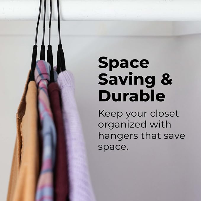 Fontaines Luxury Black Velvet Felt Non Slip Clothes Hangers 50 Pack - Ultra Slim & Space Saving - Heavy Duty Swivel Hook for Clothing, Suit, Top, Tie, Shirt, Skirt & Pant Organization