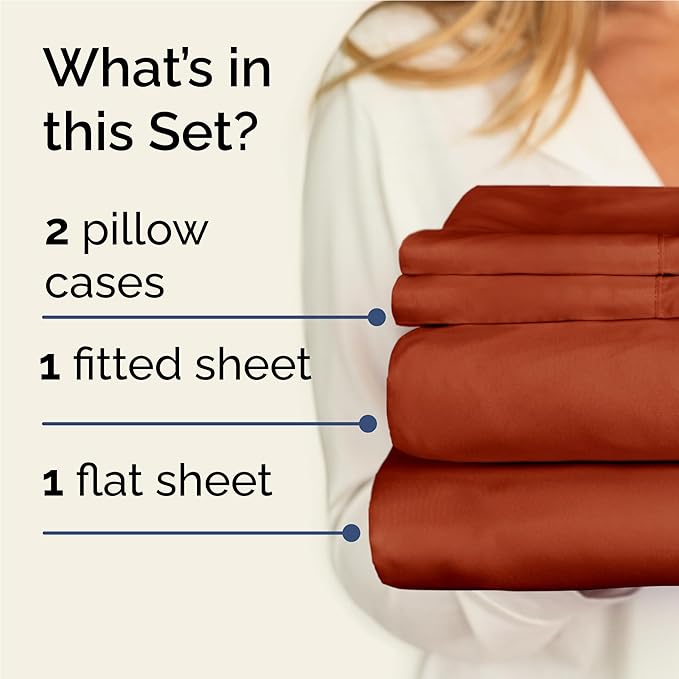Twin XL 4 Piece Sheet Set - Cooling, Comfy & Breathable - Hotel Luxury Bedding, Includes Fitted Sheet for Women, Men, Kids & Teens - 1 Flat, 1 Fitted Sheet, 2 Pillowcases w/Deep Pockets - Terracotta