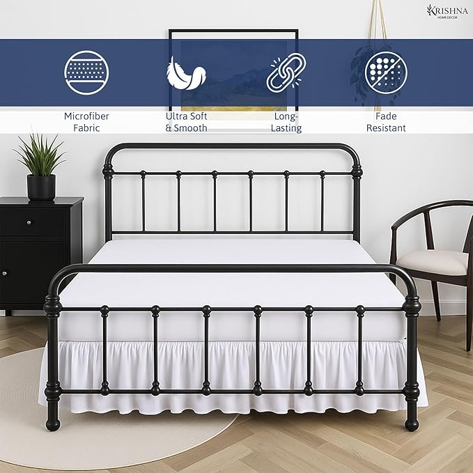 KRISHNA Ruffled Bed Skirt with Split Corners King, 100% Microfiber Hotel Quality, 12 Inch Drop Dust Ruffle Gathered Bedskirt with Platform, 78" x 80", White