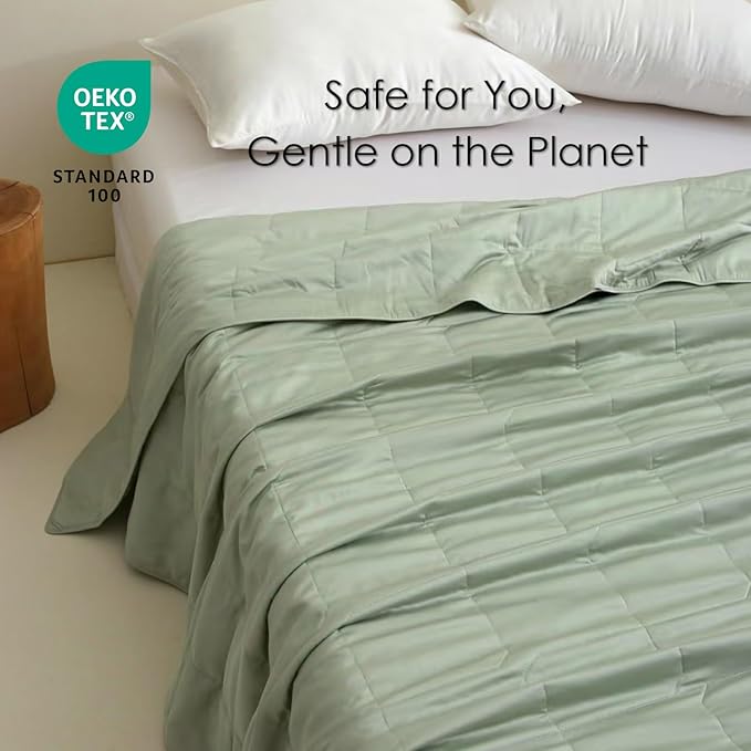 EP Mode Lightweight Quilt Blanket for Summer, Viscose from Bamboo Fabric & Filling, Natural, Breathable & Machine Washable- Sage Green, Queen