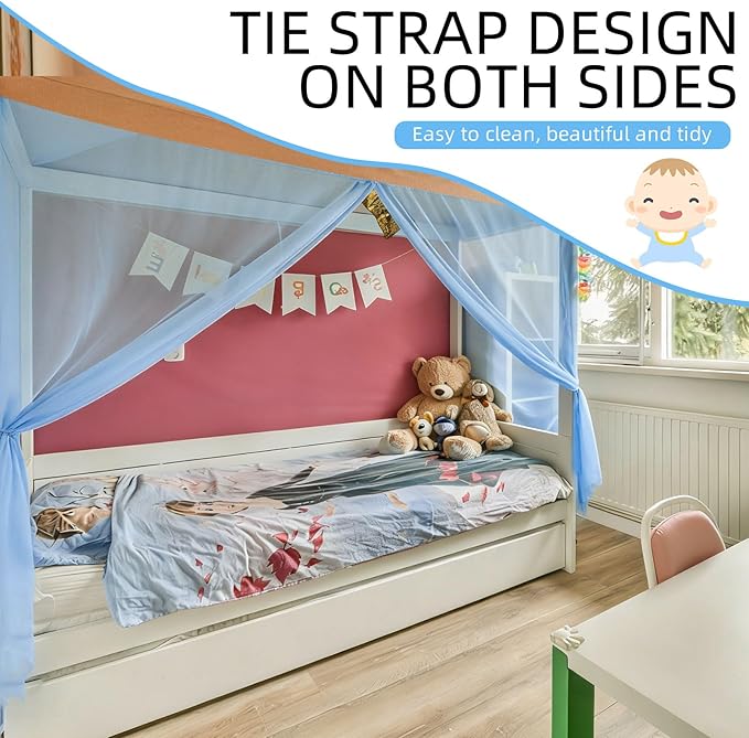 4 Corners Mosquito Net for Mosquiteros para Camas Bed Canopies Netting Bed Drapes Rectangular Mosquito Mesh for Camping Home Outdoor Travel (Blue,L75 X W47 X H59 Inch,1 Opening)