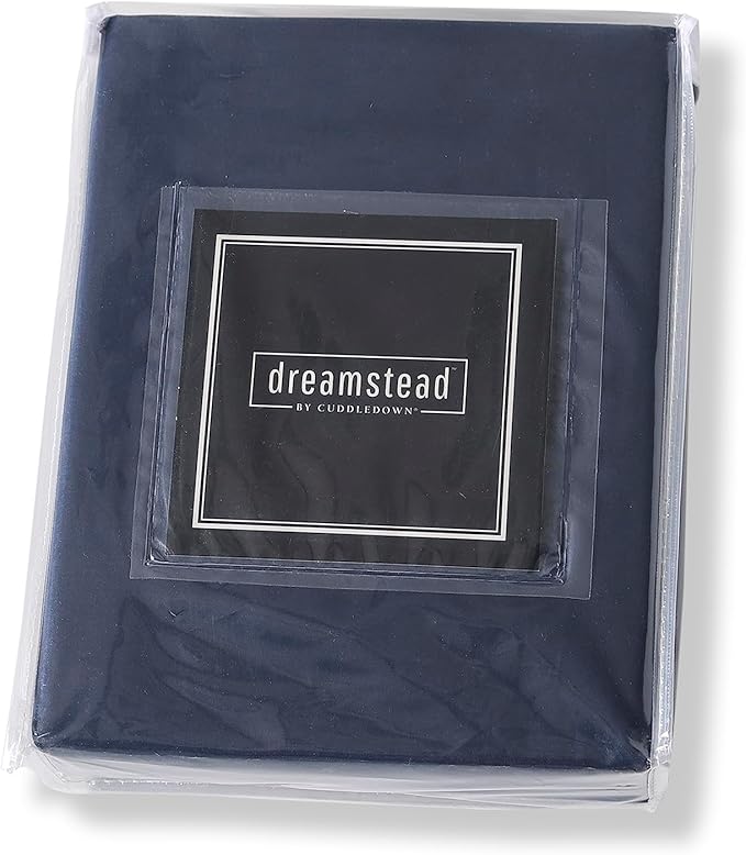 Cuddledown Dreamstead 100% Cotton Bed Sheets Set | 300 Thread Count | Luxurious Sateen Weave | Pure Combed Cotton | Soft | Wrinkle Resistant | 4 Piece Set | Navy | Queen | 60” x 80”