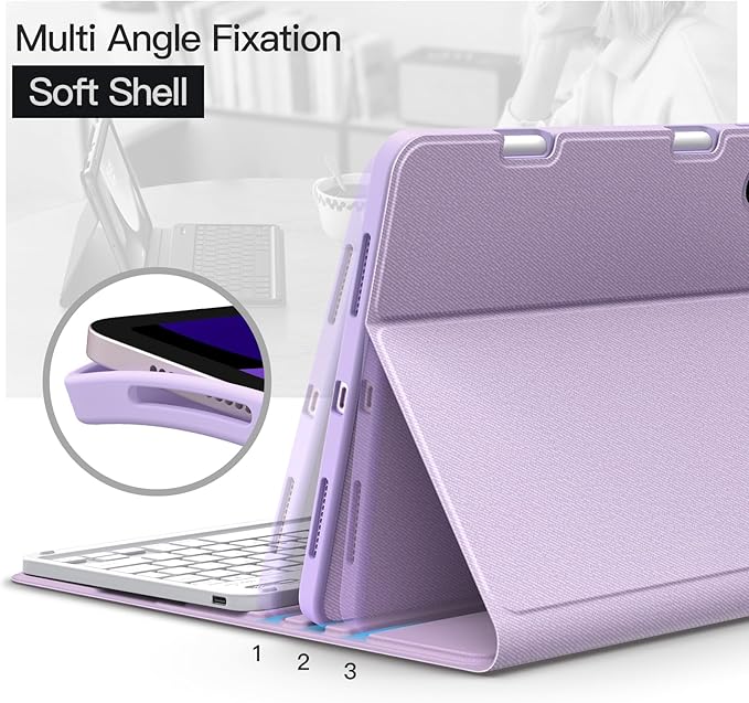 JETech Keyboard Case for iPad Air 11-Inch M3/M2 (2025/2024), iPad Air 5th/4th (10.9-Inch 2022/2020) with Pencil Holder, Magnetic Detachable Bluetooth Keyboard, TPU Back Stand Cover (Purple)