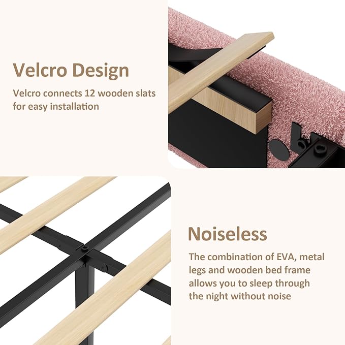 Twin Size Platform Bed Frame with Headboard, Boucle Upholstered Desige, Anti-Collision Corners, Soft Rounded Corners, No Box Spring Required, Easy Assembly, Noise Free