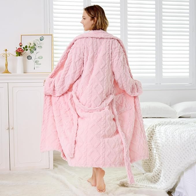 MIZZEO Microfiber Robes for Women, Cozy Soft Warm Plush Women Robe Plush Long Bathrobe