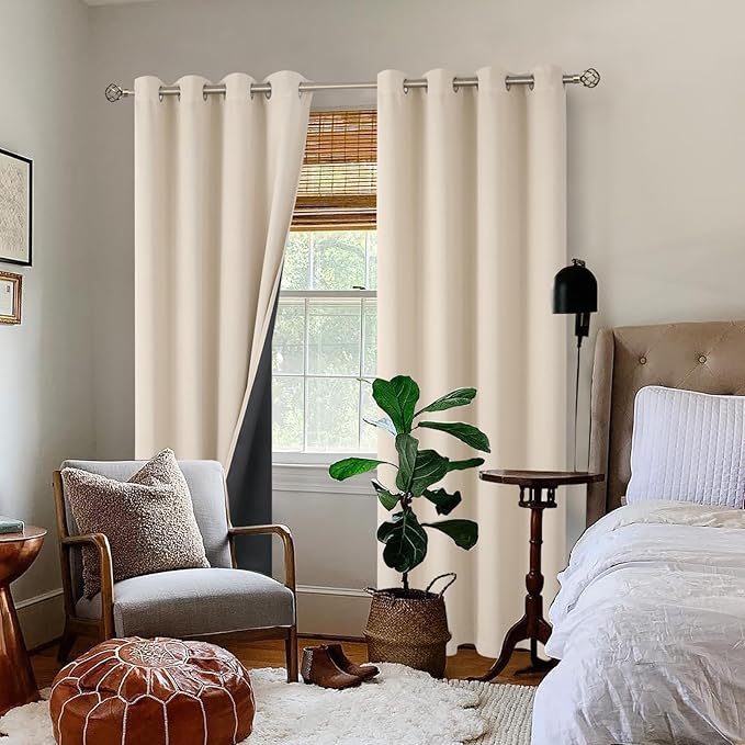 BGment Thermal Insulated 100% Blackout Curtains 84 Inch Length 2 Panels, Total Light Blocking Curtains for Bedroom, Grommet Window Drapes with Thick Black Liner, 52 Inch Wide Each Panel, Champagne