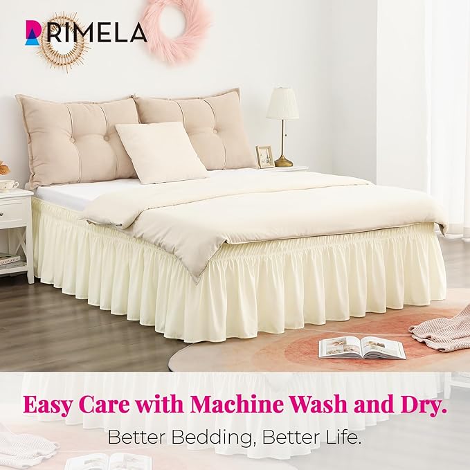 RIMELA Bed Skirt King Size 18 Inch Drop, Wrap Around Elastic Bedskirt Solid Microfiber Luxury Hotel Quality Fabric, Easy to Install Machine Washable Wrinkle & Fade Resistant, Cream