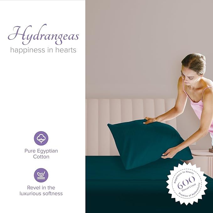Carressa Linen 100% Egyptian Cotton King Size Pillow Cases Set of 2 - Luxury 600 Thread Count King Pillowcases (Teal), Silky Soft, Cooling, Breathable Sateen Weave Hotel Quality Bed Pillow Cover
