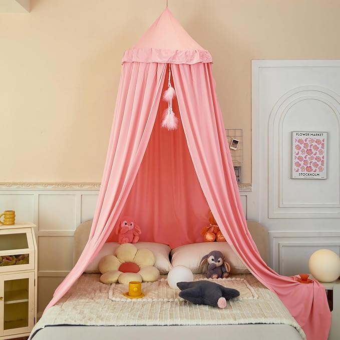 Dix-Rainbow Princess Bed Canopy for Kids, Soft and Durable Dreamy Mosquito Net Bedding, Girls Room Tent, Children Reading Nook Indoor Decor (Coral Pink)