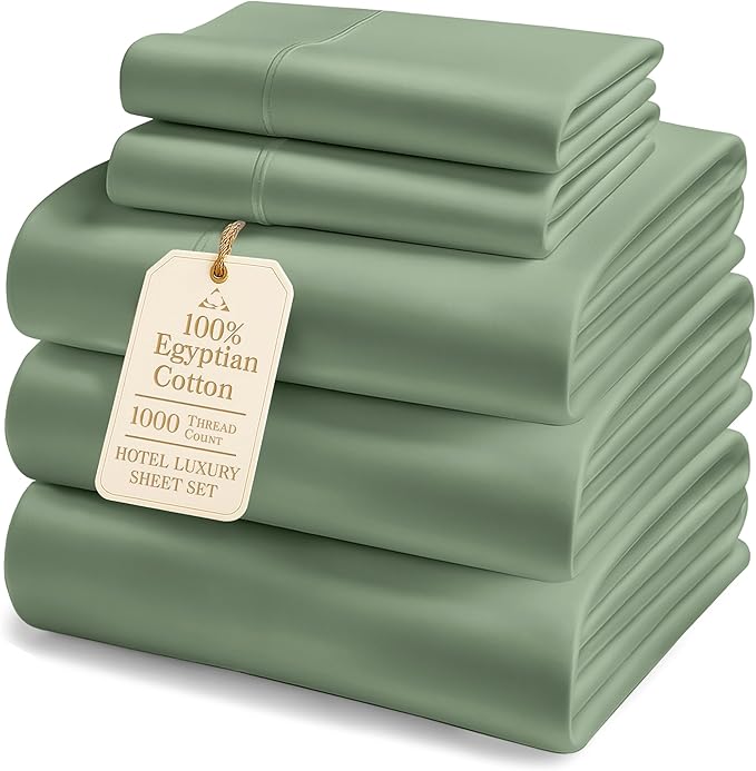 LANE LINEN Split King Sheets for Adjustable Beds - 1000 Thread Count, 5PC Sheets Set, 100% Egyptian Cotton, Cool Breathable & Soft, 2 Fitted Fits Upto 15" Deep Pockets - Iceberg Green