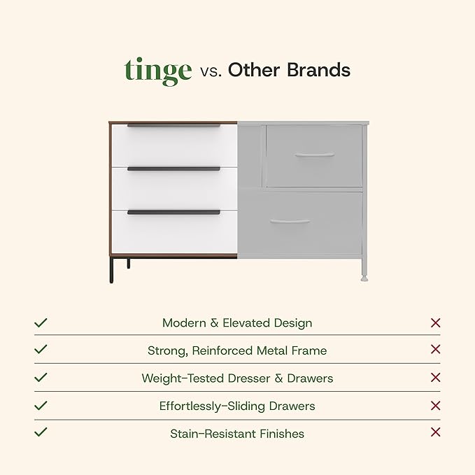 tinge Lira Premium Fabric Dresser - Solid Wooden Frame, 6 Spacious Sag-Proof Drawers with Sleek Metal Handles - Premium & Durable Storage Solution for Your Home (Dark Brown)