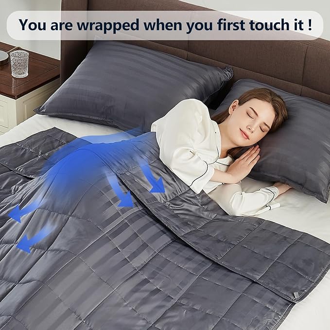 Weighted Blanket Queen Size (60"x80" 17lbs),Ultra Soft and Cozy Cooling Weighted Blanket Queen Size for Adult,Heavy Blanket with Machine Washable Soft Blanket, Stripe Grey