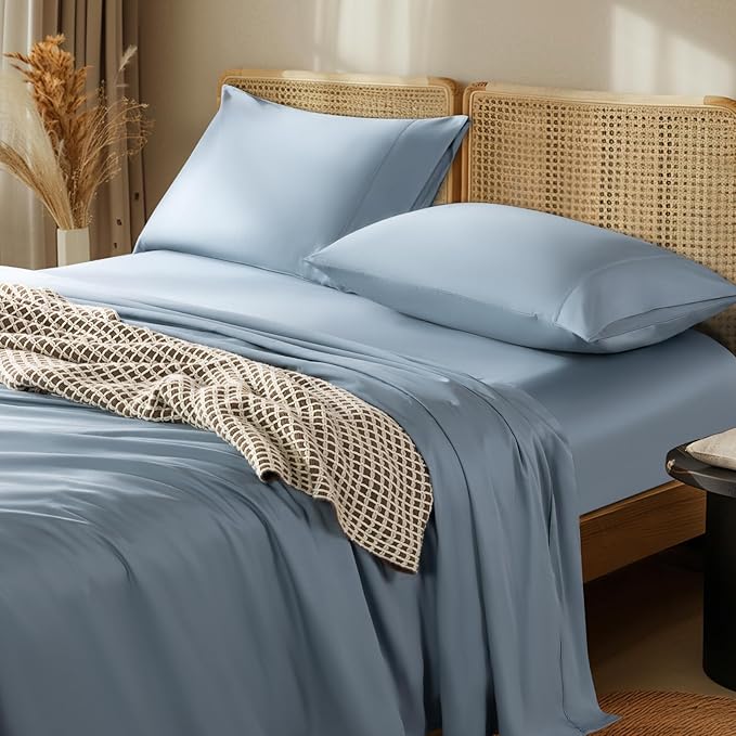 LBRO2M 1000 Thread Count 100% Egyptian Cotton Sheets Set Twin XL, 3 Piece Sets Bed Sheet Deep Pocket Sheet Set 16" Soft Comfortable All Season (Twin XL, French Blue)