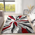 Modern Abstract Area Rug Hand Carved Contemporary Geometric Swirls Vibrant Colors Carpet for Living Room Bedroom Design PR1002 (Red, 5' x 7')