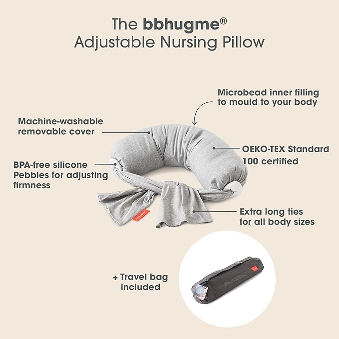 bbhugme Adjustable Pregnancy & Nursing Pillow Bundle – Full Body Support for Side Sleeping and Baby Care – Adjustable Firmness, Removable Covers – Dusty Pink & Grey Melange