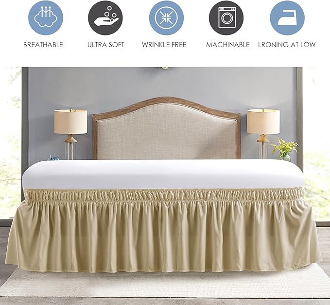 FreshCulture King Bed Skirt, Dust Ruffle for King Size Bed, Easy Fit with 22-Inch Tailored Drop, Elastic Wrap Around Bed Skirt King Size, Hotel Quality Bed Skirts for Adjustable Bed (Beige)