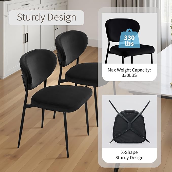 Black Dining Room Chairs Set of 6 Velvet 58D Memory Foam Upholstered Dining Chairs with Ergonomic Back & Swivel Leveling Feet Modern Armrest Kitchen Chairs for Restaurant/Dining Table/Vanity