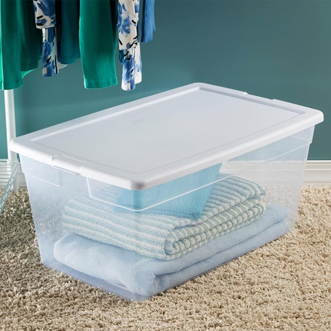 Sterilite 8-Pack Stackable Storage Bin with Lid, Clear Plastic Design, 90 Quart