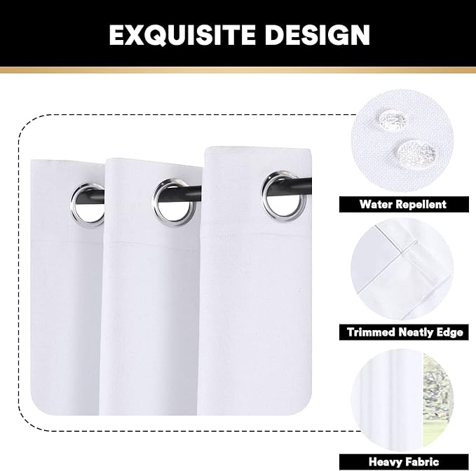 PrinceDeco Blackout Linen Texture Curtains 64 inches Length Natural Linen Blackout Drapes for Bedroom Living Room Darkening Curtain Thermal Insulated with White Liner,Set of 2,W42 X L64,Pearl White