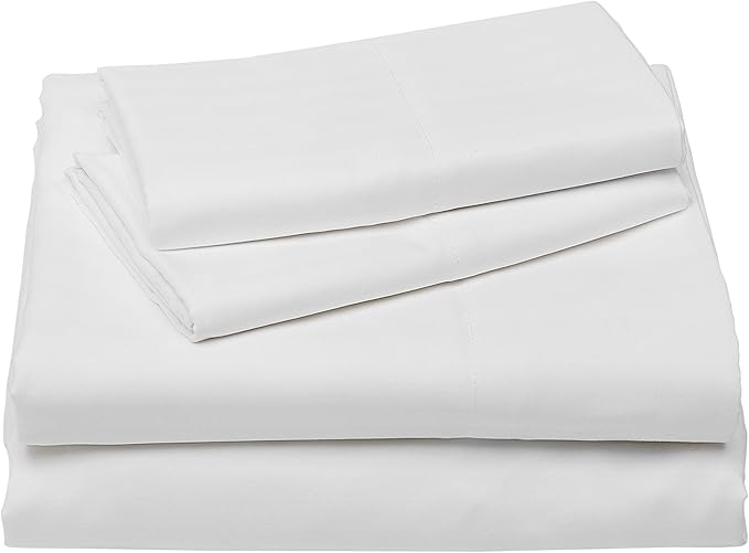 Amazon Basics Soft, Luxury Breathable King Size Wrinkle Free Bed Sheets, Deluxe Microfiber 4-Piece, Bright White Striped
