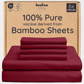 Bambaw 100% Viscose Derived from Bamboo Sheets King Set – 6pcs Set of Cooling Sheets King Size Deep Pocket, Fits Up to 16'' with Elastic Corner Straps, Ultra Soft Bed Sheets King (Burgundy)